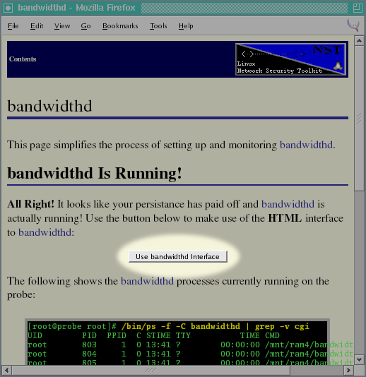 Accessing the bandwidthd Interface