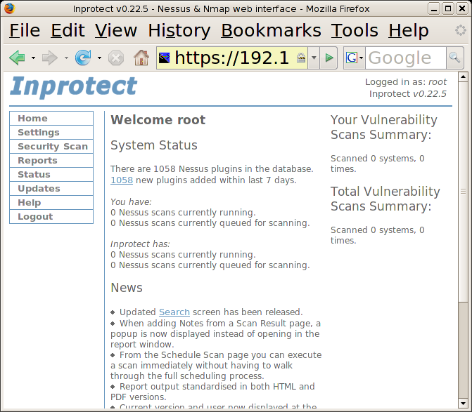 Inprotect Initial Home Page