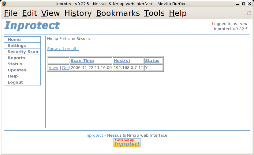 Inprotect Reports - Nmap Portscan Results Table