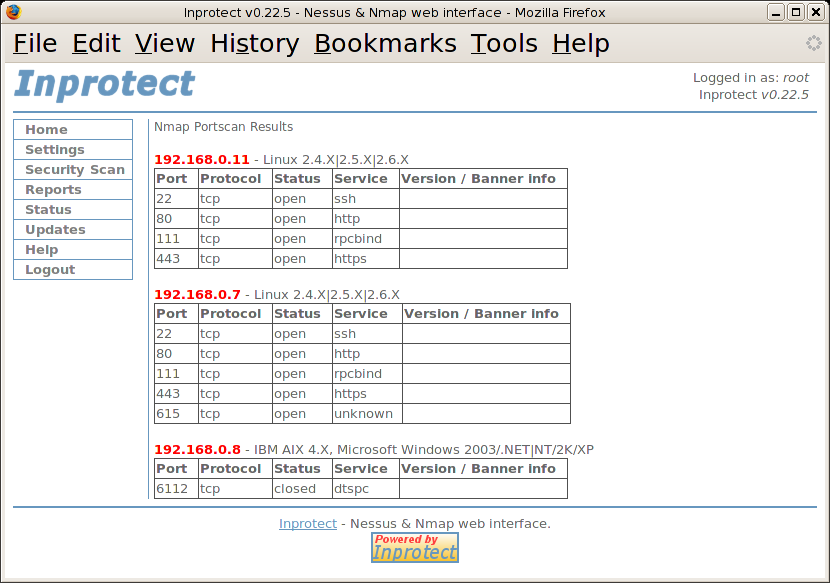 Inprotect Reports - Nmap Porstscan Results