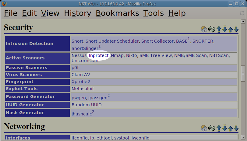 NST WUI Security Tools Section