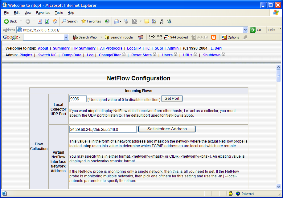 Ntop NetFlow plugin configuration