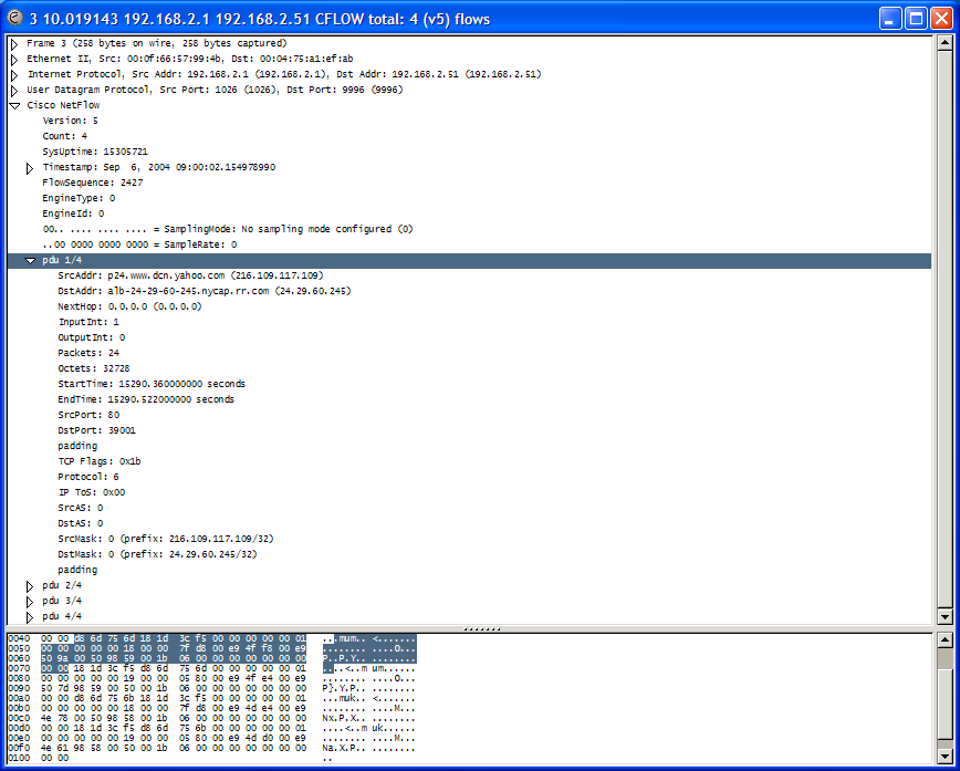 Ntop NetFlow packet detail using the Wireshark protocol analyzer