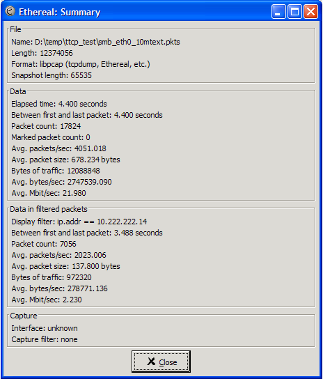 VPN: PPP tunneled over SSH: Effective data Rate: NST Probe - NST Probe different LAN segments (2 VLANs) over the VPN for SMB file services - Ethereal capture summary: 2