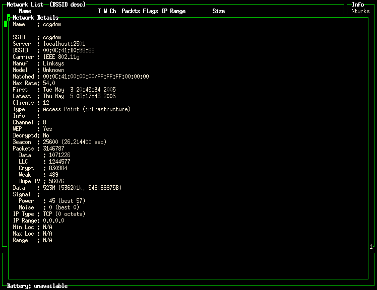 Network Details Reported By Kismet