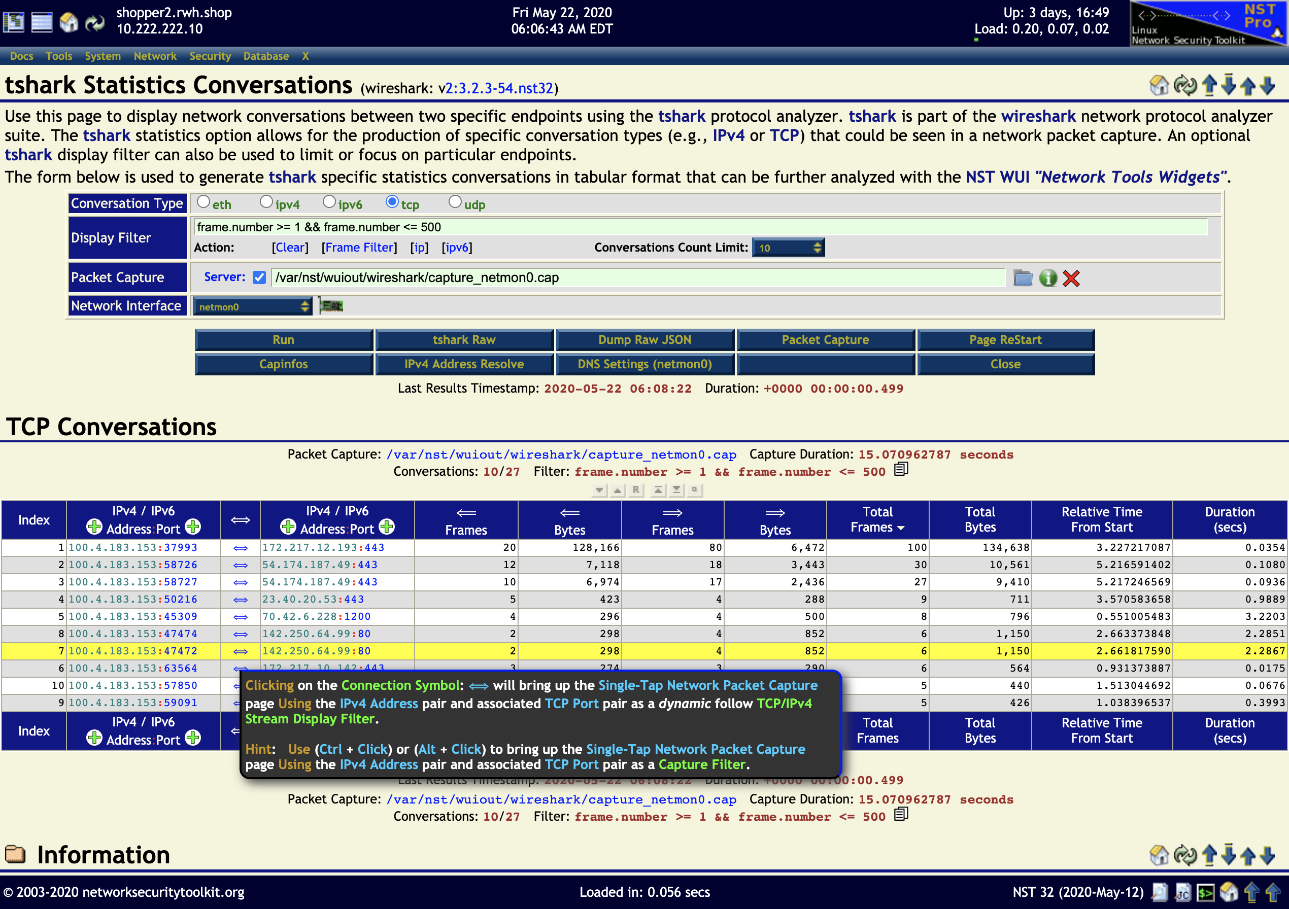 NST 32 Release - tshark Statistics Conversations
